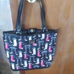 Lulu Guinness Black Tote with Pink & White Raincoat Print